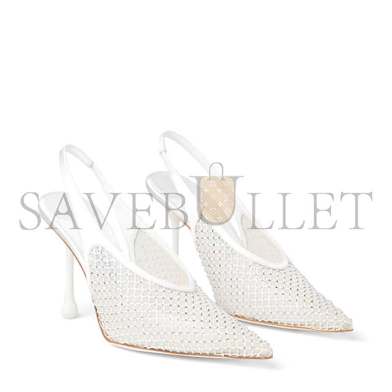 JIMMY CHOO ISA 95 WHITE CRYSTAL MESH SATIN PUMPS ISA95QHS